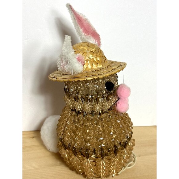 Vintage Bunny Rabbit Beaded Lamp Safety Pin Granny Kitsch Easter Nostalgia Glow - Picture 3 of 10